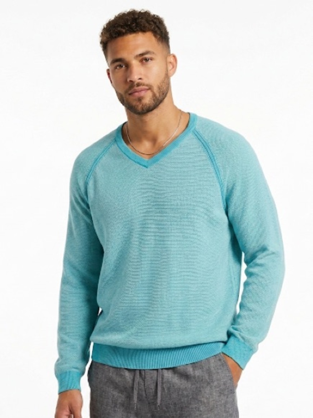 Tommy Bahama Reversible Sweater Mens XXL Aqua Pima V Neck